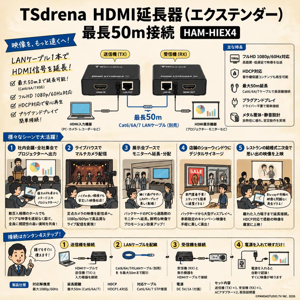 TSdrena HDMI延長器 (エクステンダー) 最長50m接続 HAM-HIEX4 用途