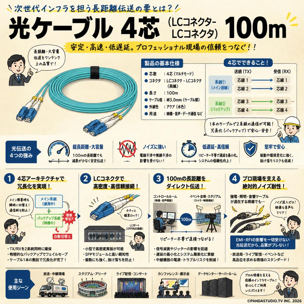 光ケーブル 4芯 （LCコネクタ-LCコネクタ） 100m 概要