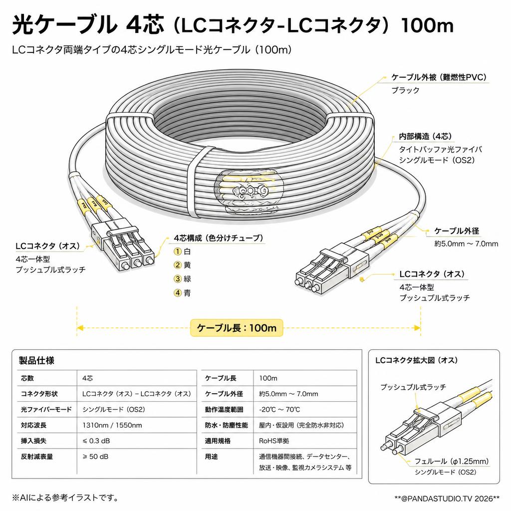 光ケーブル 4芯 （LCコネクタ-LCコネクタ） 100m スペック