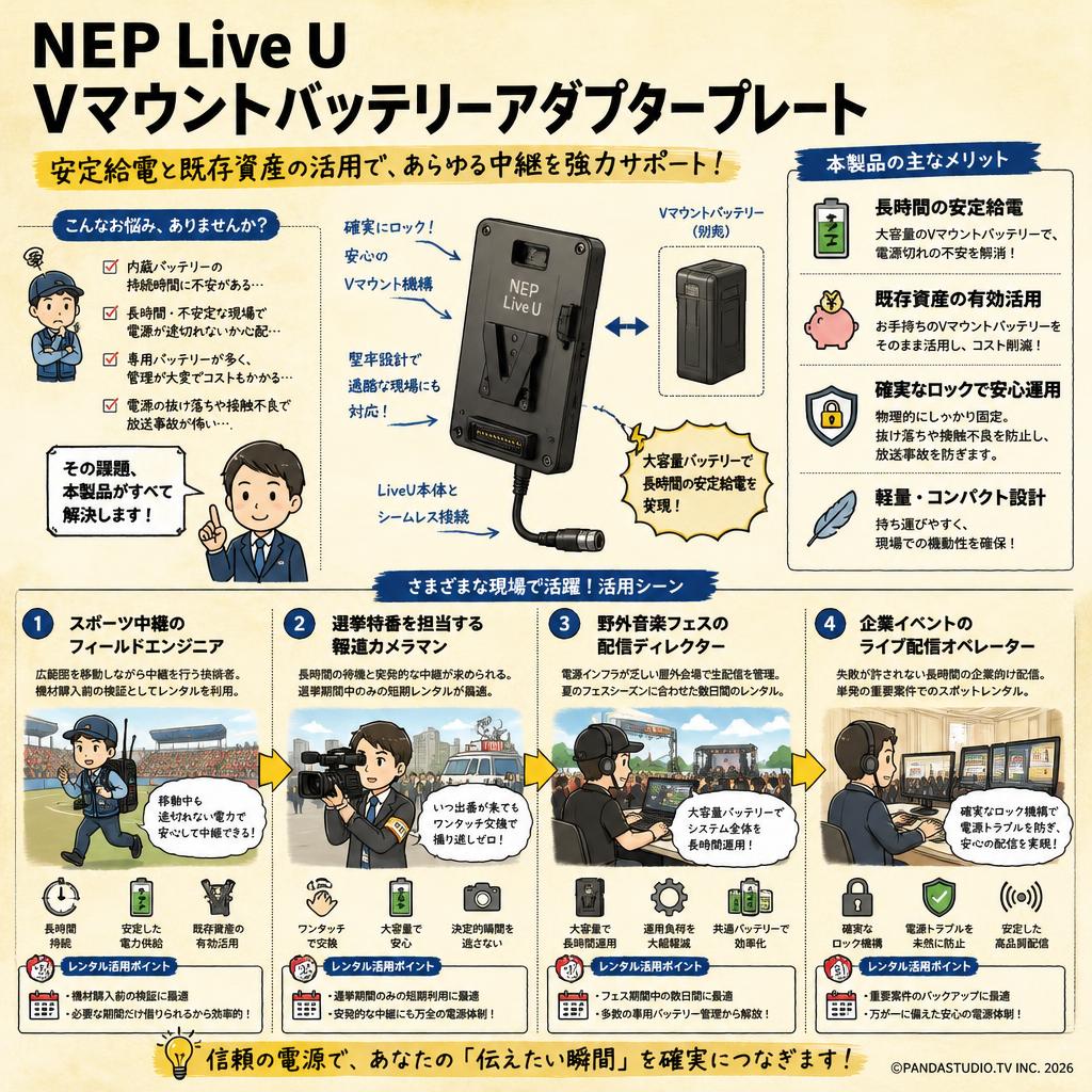 NEP Live U Vマウントバッテリーアダプタープレート おもな対象のお客様