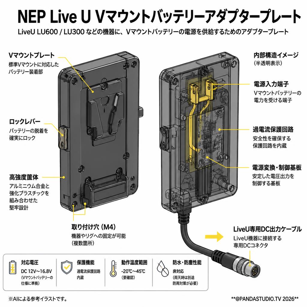 NEP Live U Vマウントバッテリーアダプタープレート スペック