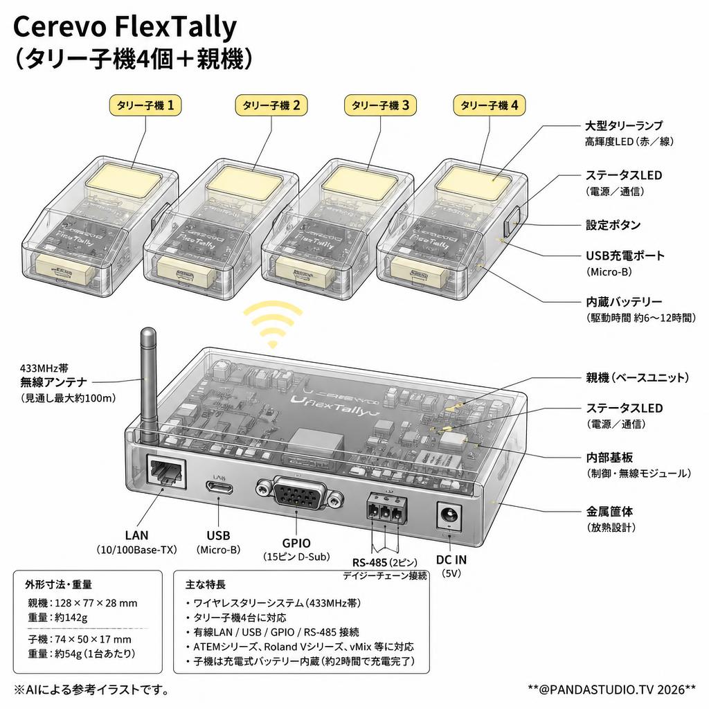 Cerevo FlexTally （タリー子機4個＋親機） スペック