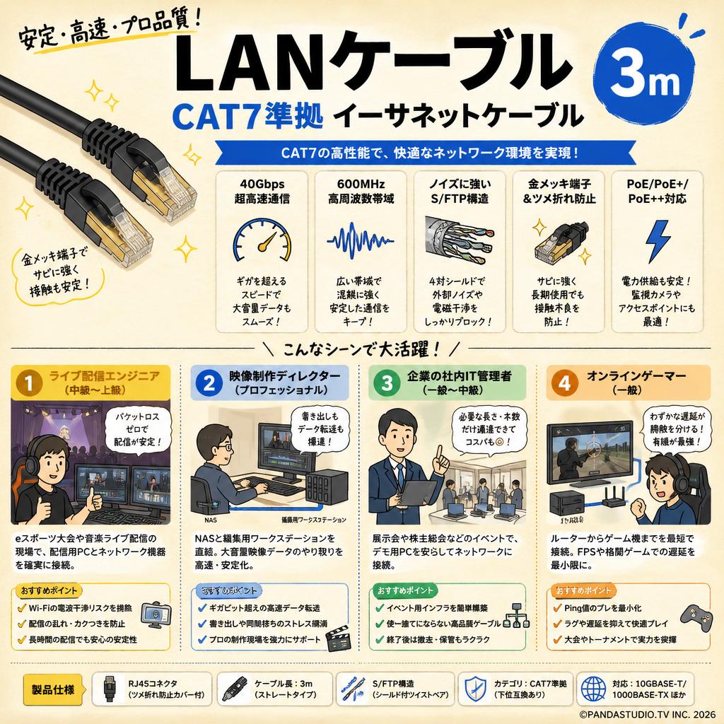 LANケーブル 3m CAT7準拠 イーサネットケーブル おもな対象のお客様