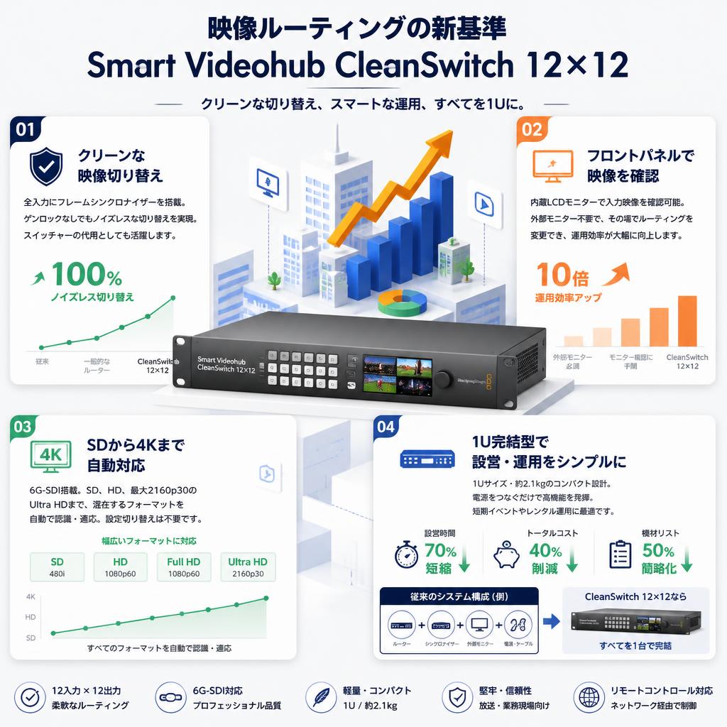 Blackmagic Design Smart Videohub CleanSwitch 12x12 セールスポイント