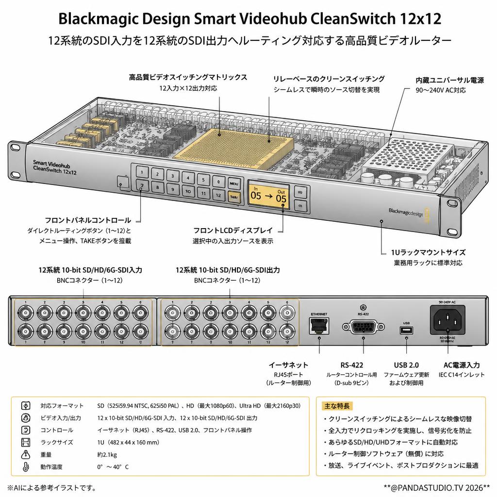 Blackmagic Design Smart Videohub CleanSwitch 12x12 スペック