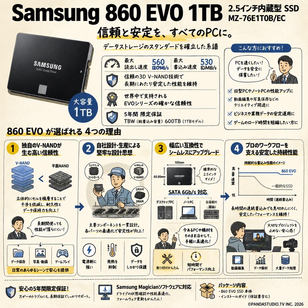Samsung 860 EVO 1TB  2.5インチ内蔵型 SSDMZ-76E1T0B/EC 概要