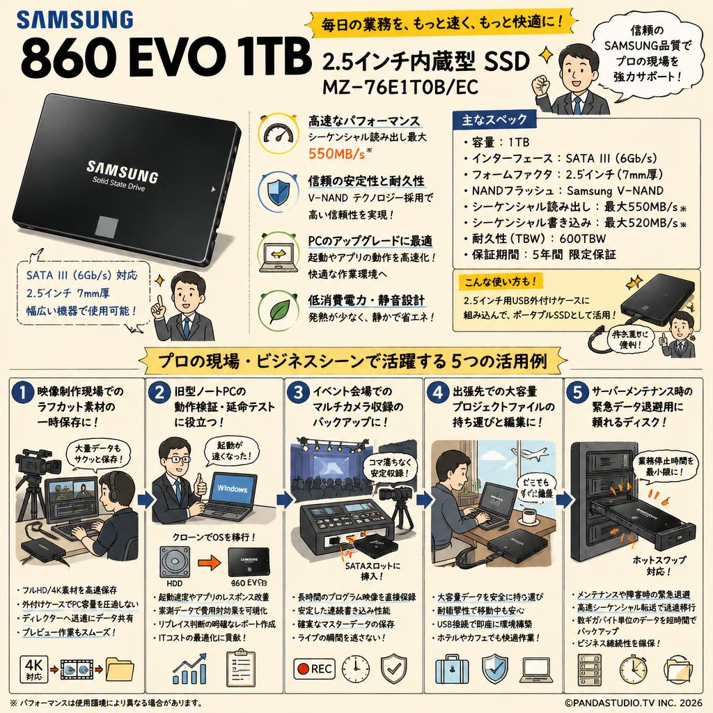Samsung 860 EVO 1TB  2.5インチ内蔵型 SSDMZ-76E1T0B/EC 用途