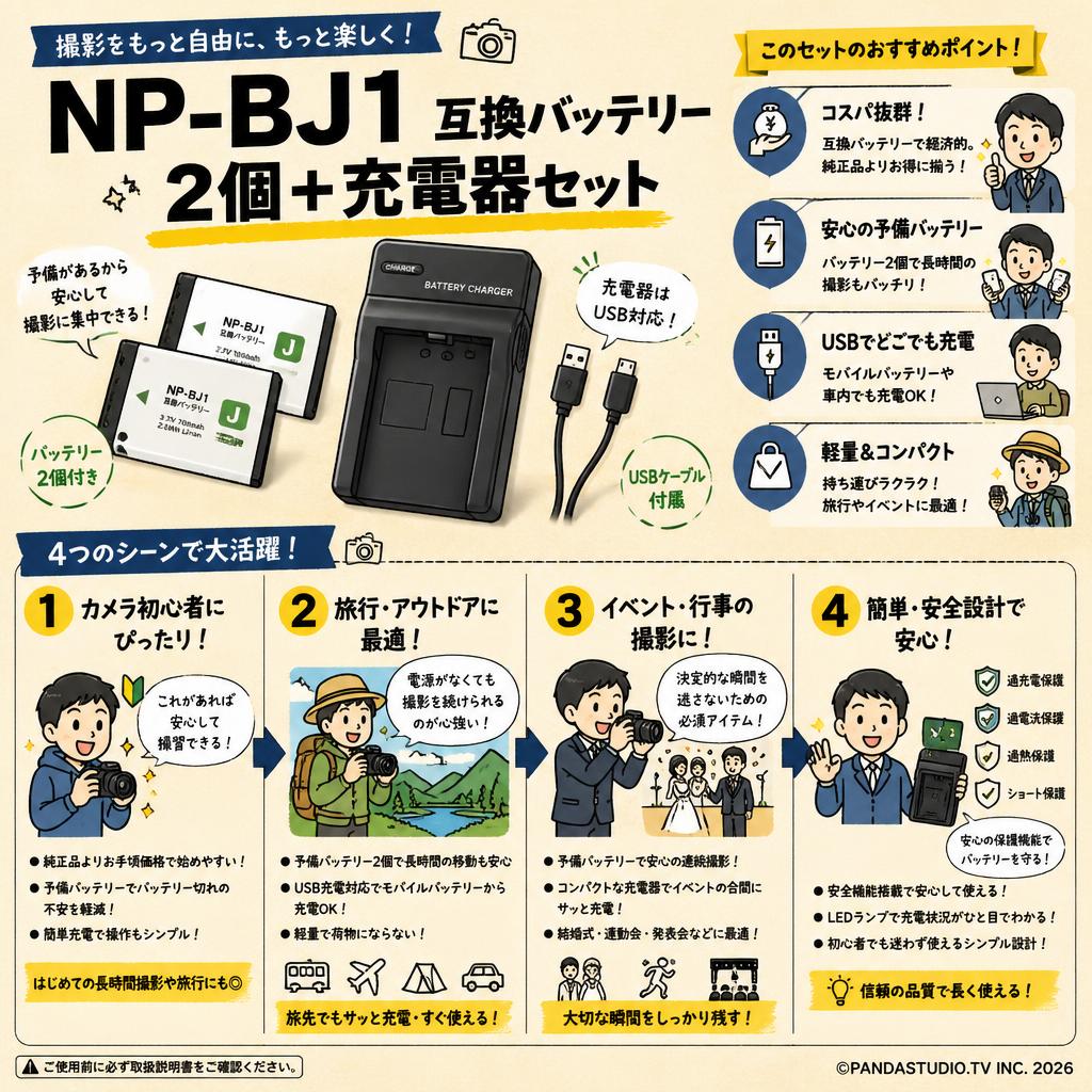 NP-BJ1 互換バッテリー 2個 + 充電器セット おもな対象のお客様
