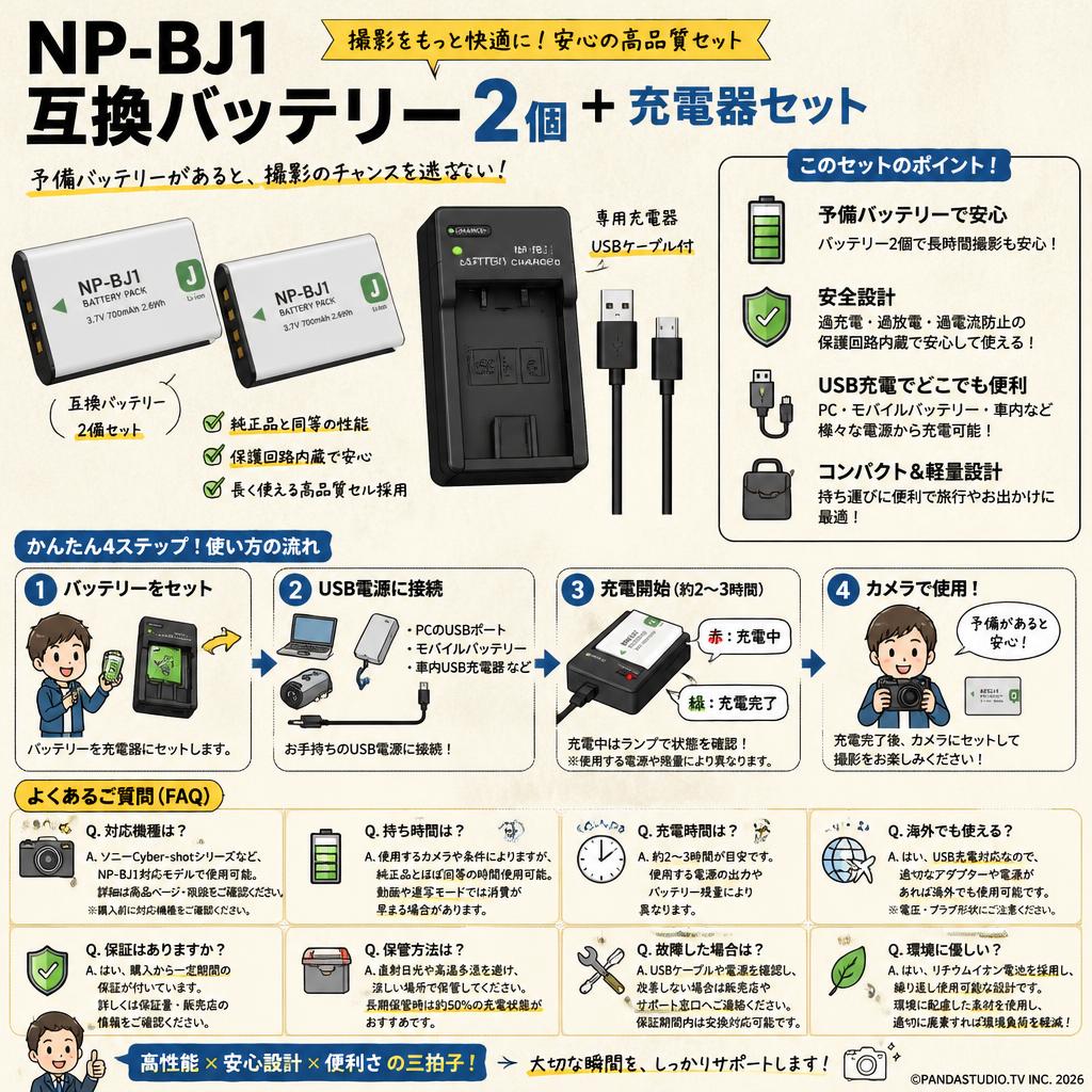 NP-BJ1 互換バッテリー 2個 + 充電器セット FAQ（よくある質問と答え）