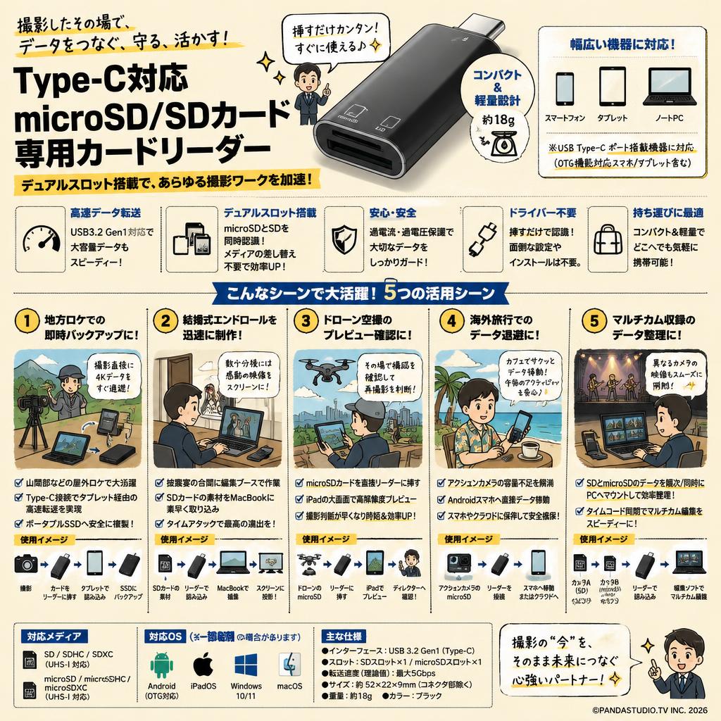 type-c microSD/SDカード専用カードリーダー 用途