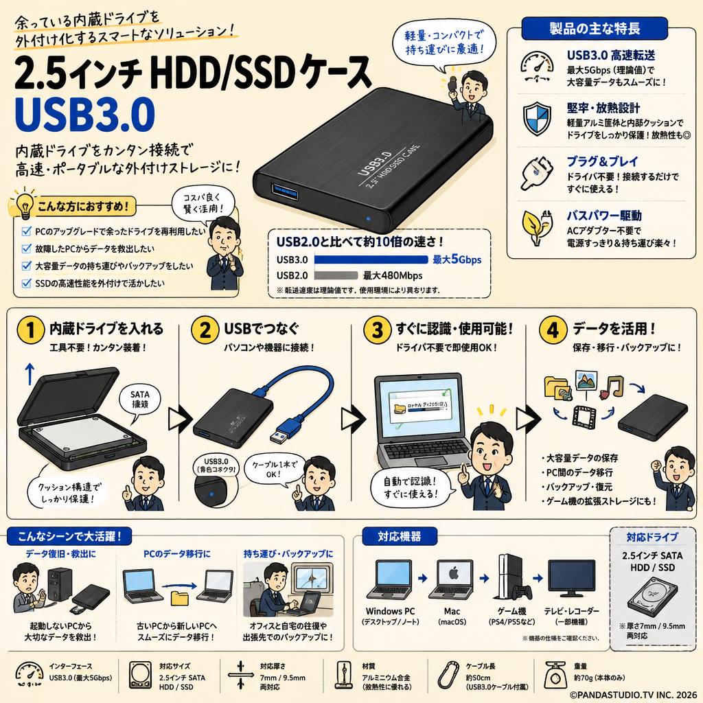 2.5インチ HDD/SSD ケース USB3.0 概要