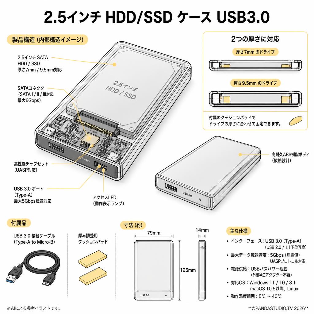 2.5インチ HDD/SSD ケース USB3.0 スペック
