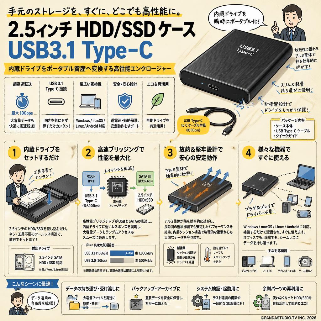 2.5インチ HDD/SSD ケース USB3.1 Type-C 概要