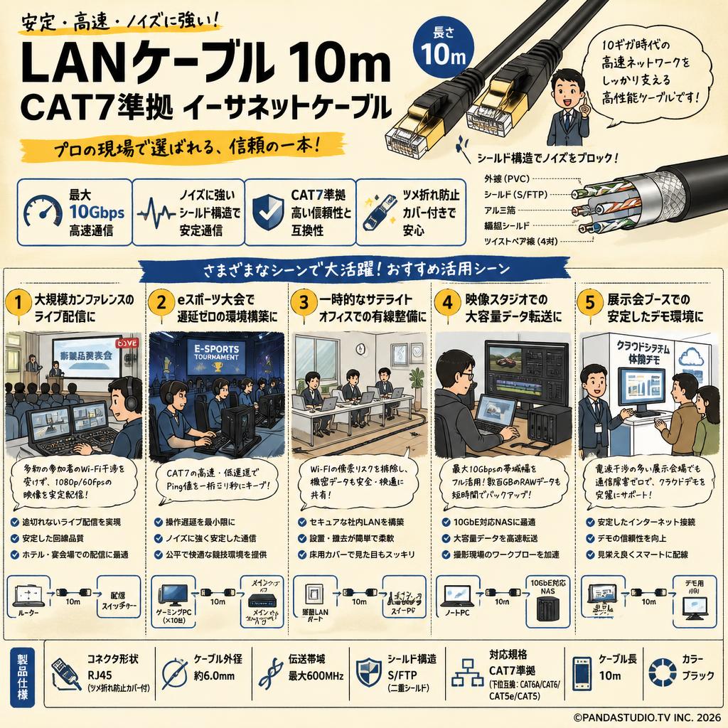 LANケーブル 10m CAT7準拠 イーサネットケーブル 用途