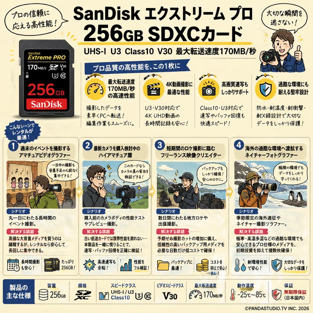 SanDisk 256GB UHS-I U3 Class10  Extreme PRO 170MB/s  V30 SDXCカード おもな対象のお客様