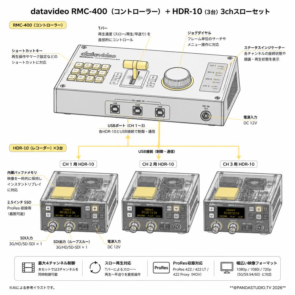 datavideo RMC-400（コントローラー）＋HDR-10（3台）3chスローセット スペック