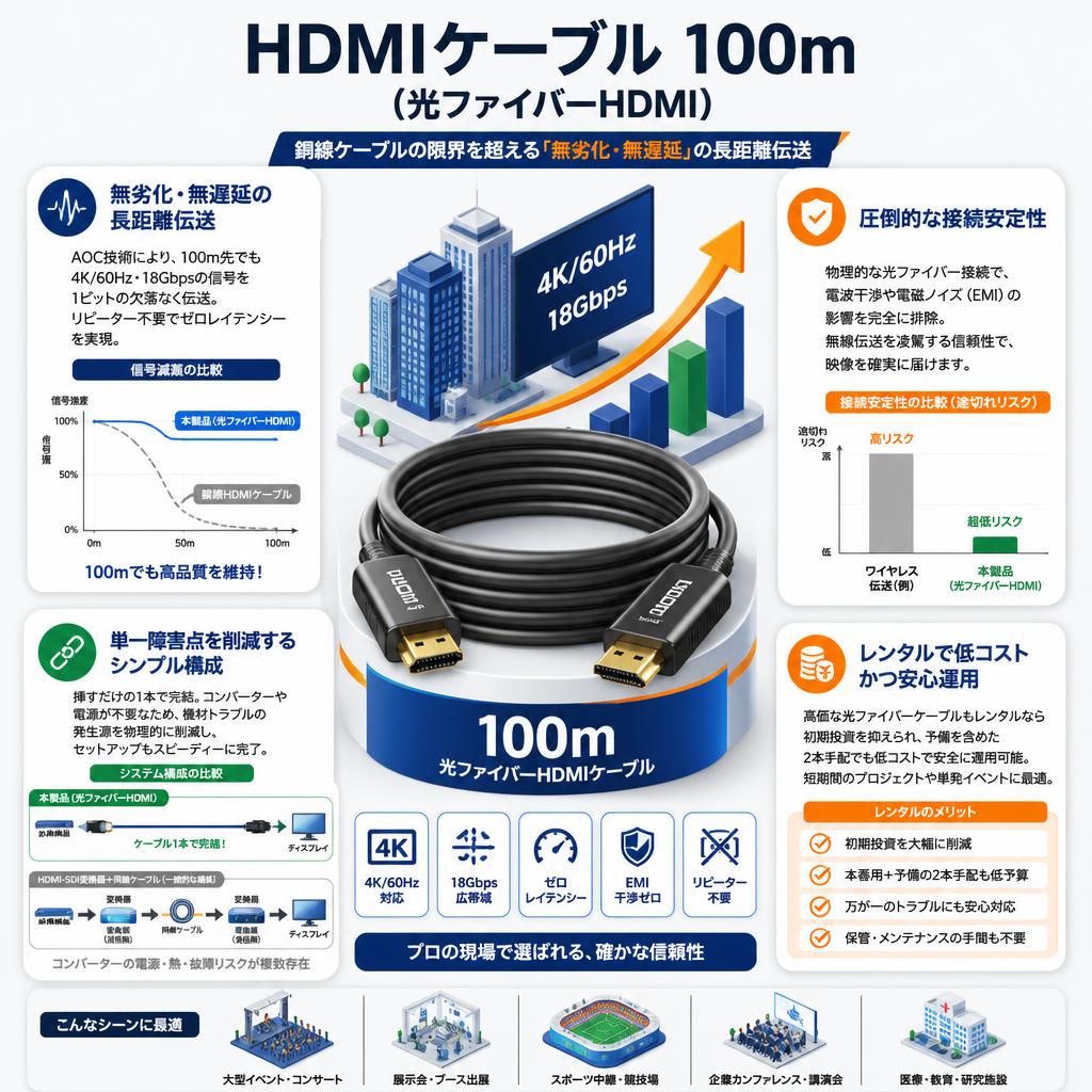 HDMIケーブル 100m （光ファイバーHDMI） セールスポイント