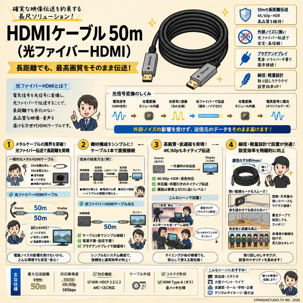 HDMIケーブル 50m （光ファイバーHDMI） 概要