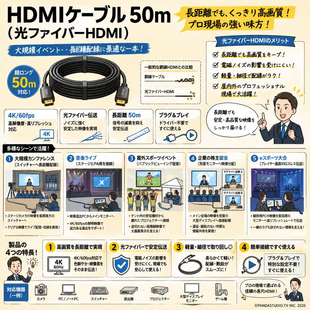 HDMIケーブル 50m （光ファイバーHDMI） 用途