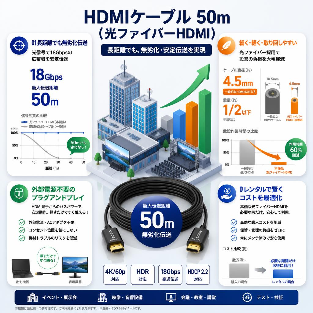 HDMIケーブル 50m （光ファイバーHDMI） セールスポイント