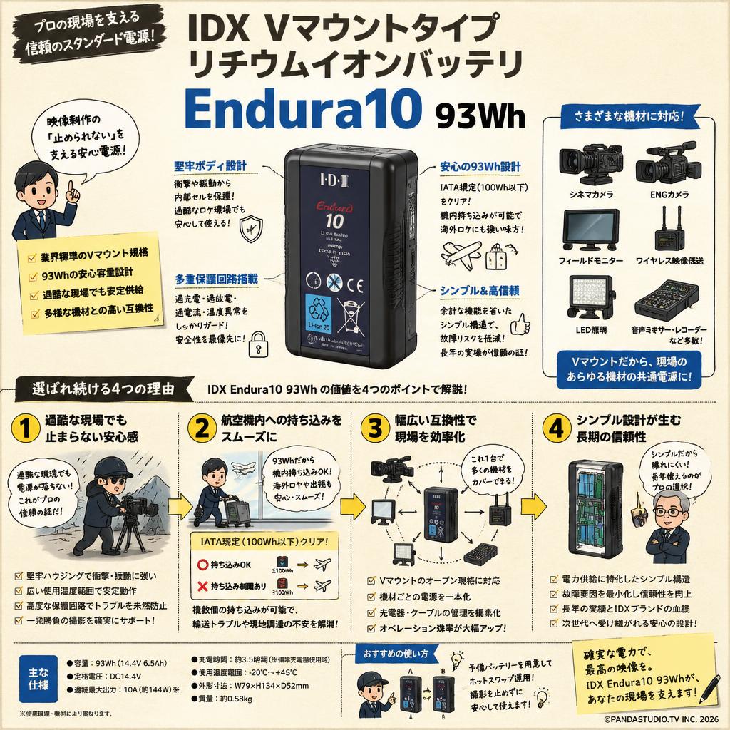 IDX Vマウントタイプ リチウムイオンバッテリ　Endura10 93Wh 概要