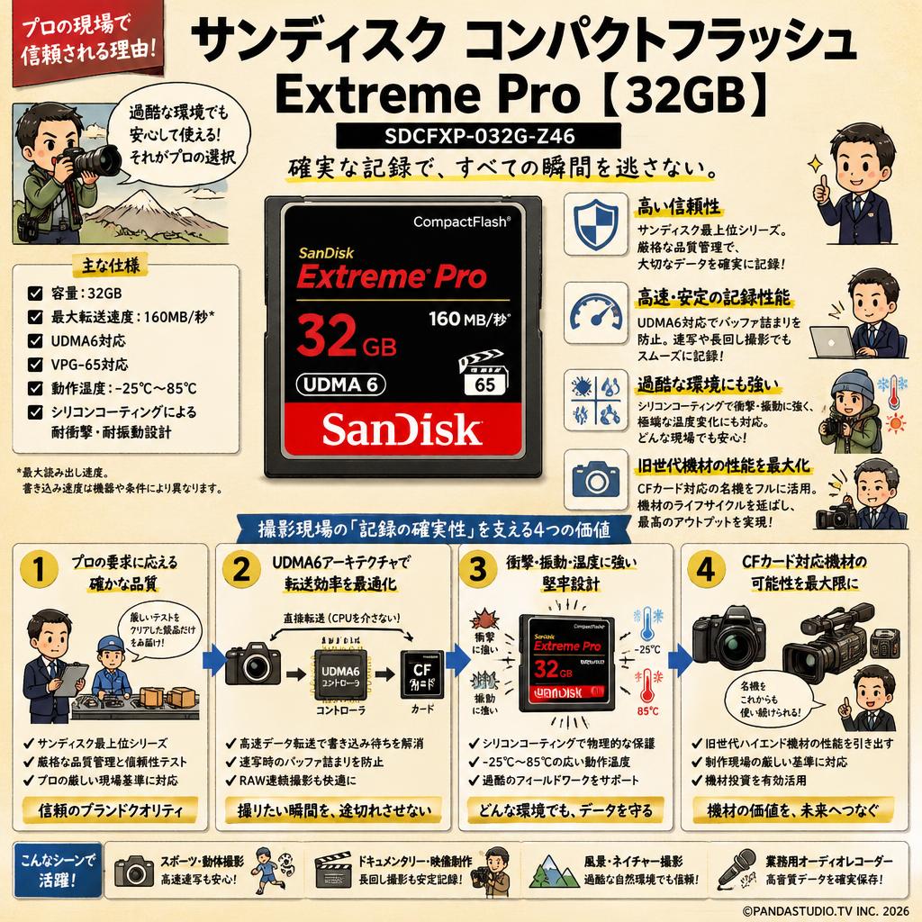 SanDisk/サンディスク コンパクトフラッシュ 【32GB】  Extreme Pro SDCFXP-032G-Z46 概要