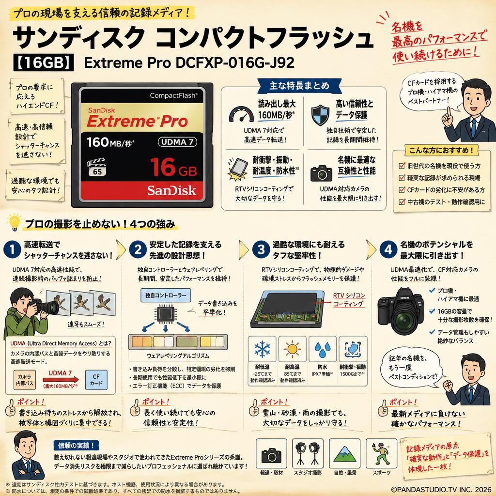 SanDisk/サンディスク コンパクトフラッシュ 【16GB】  Extreme Pro DCFXP-016G-J92 概要