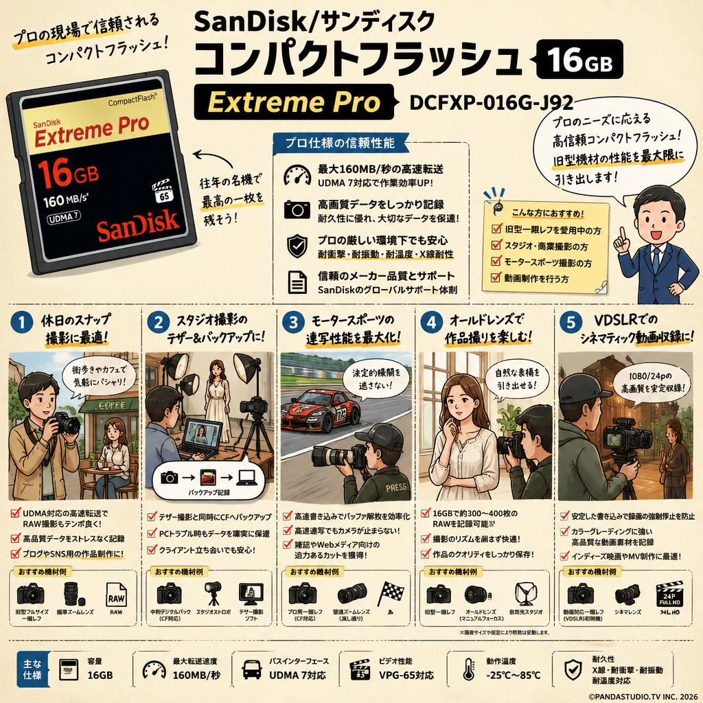SanDisk/サンディスク コンパクトフラッシュ 【16GB】  Extreme Pro DCFXP-016G-J92 用途