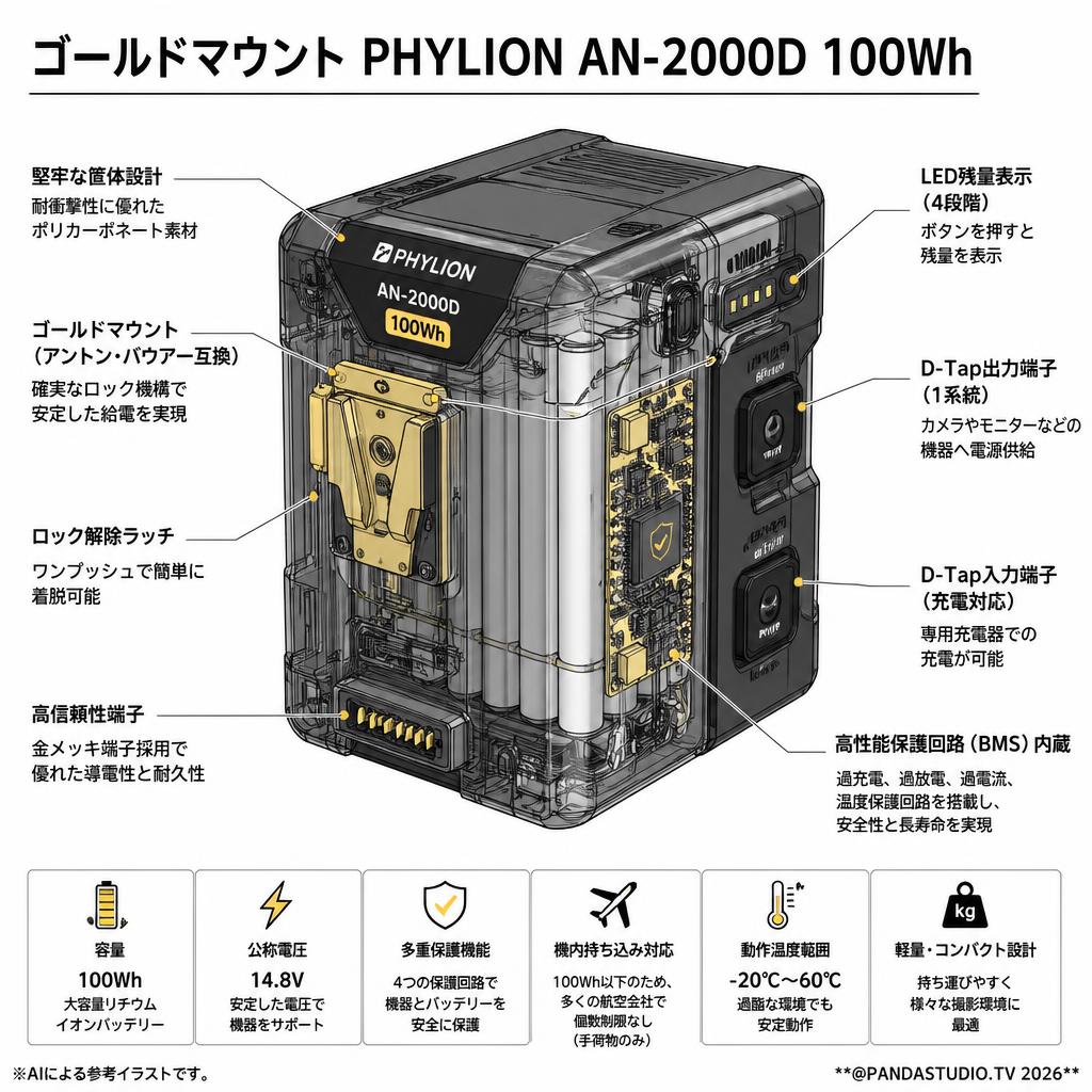 ゴールドマウント PHYLION AN-2000D 100Wh スペック
