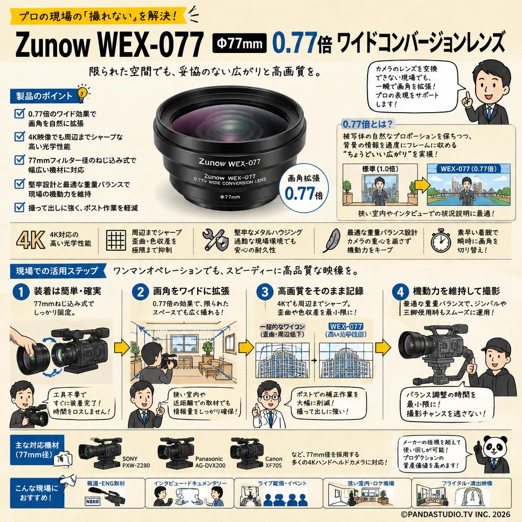 Zunow WEX-077 Φ77mm 0.77倍ワイドコンバージョンレンズ 概要