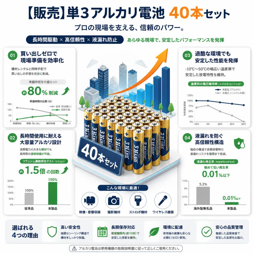 【販売】単3アルカリ電池　40本セット セールスポイント