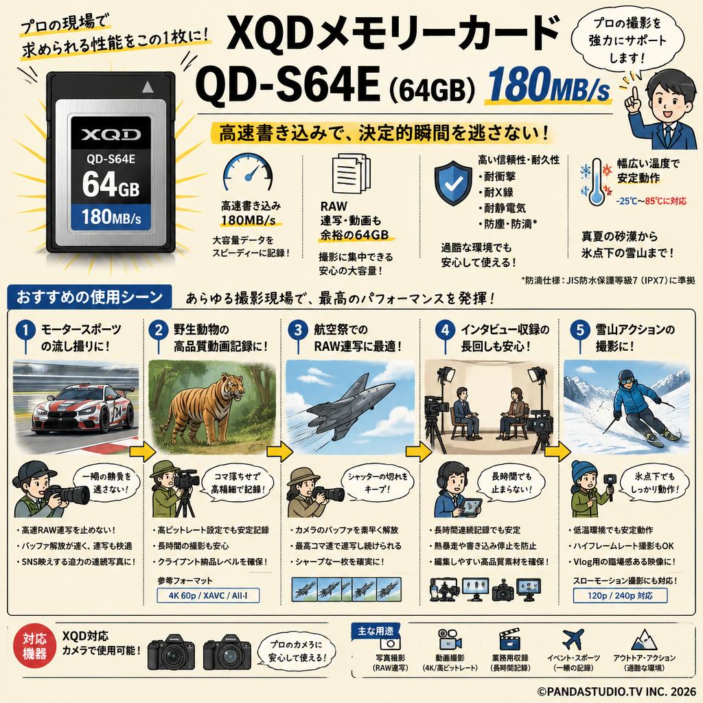 XQDメモリーカードQD-S64E(64GB)　180MB/s 用途