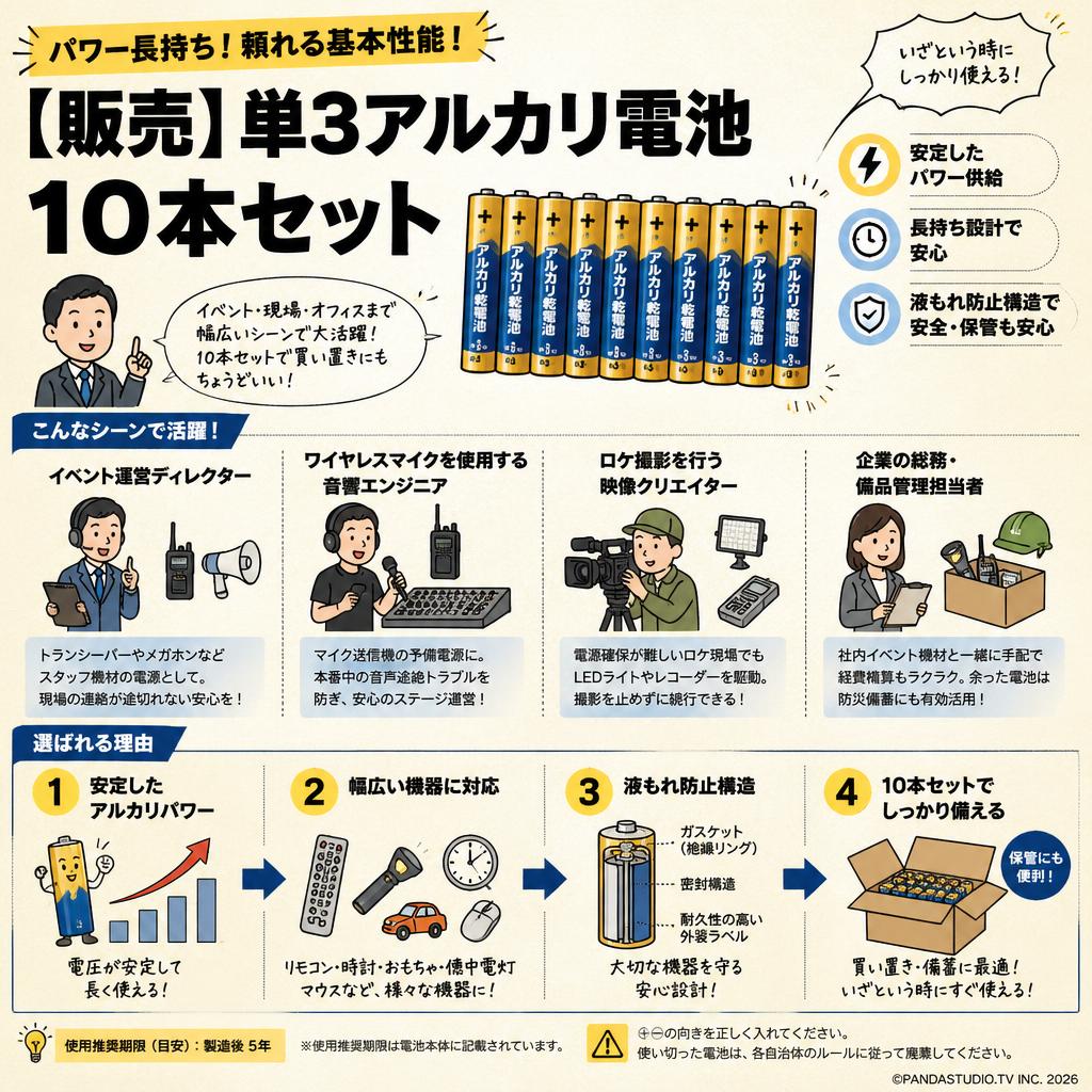 【販売】単3アルカリ電池　10本セット おもな対象のお客様