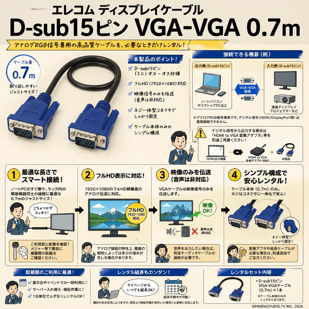 エレコム ディスプレイケーブル D-sub15ピン VGA-VGA 0.7m FAQ（よくある質問と答え）
