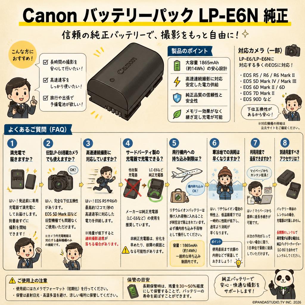 Canon バッテリーパック LP-E6N 純正 FAQ（よくある質問と答え）
