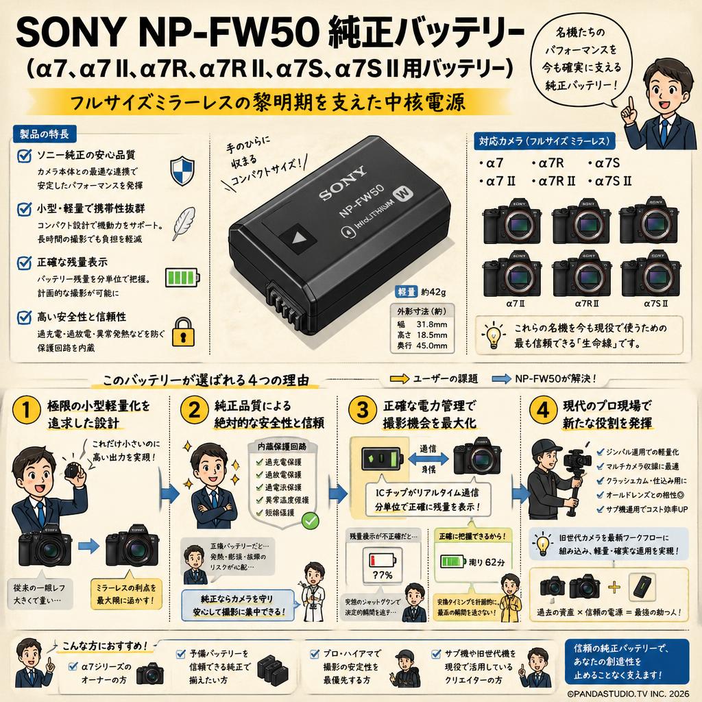 SONY NP-FW50 純正バッテリー（α7、α7 II、α7R、α7R II、α7S、α7S II 用バッテリー） 概要