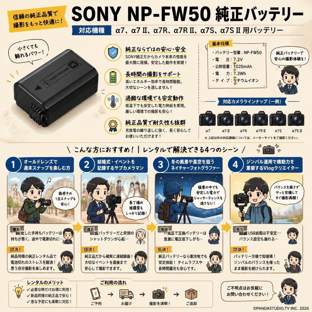 SONY NP-FW50 純正バッテリー（α7、α7 II、α7R、α7R II、α7S、α7S II 用バッテリー） おもな対象のお客様