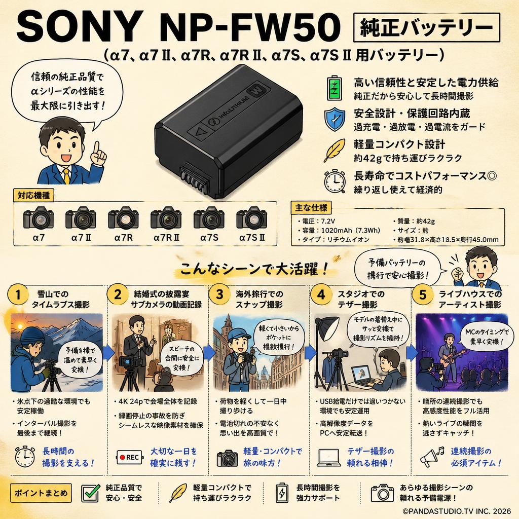 SONY NP-FW50 純正バッテリー（α7、α7 II、α7R、α7R II、α7S、α7S II 用バッテリー） 用途