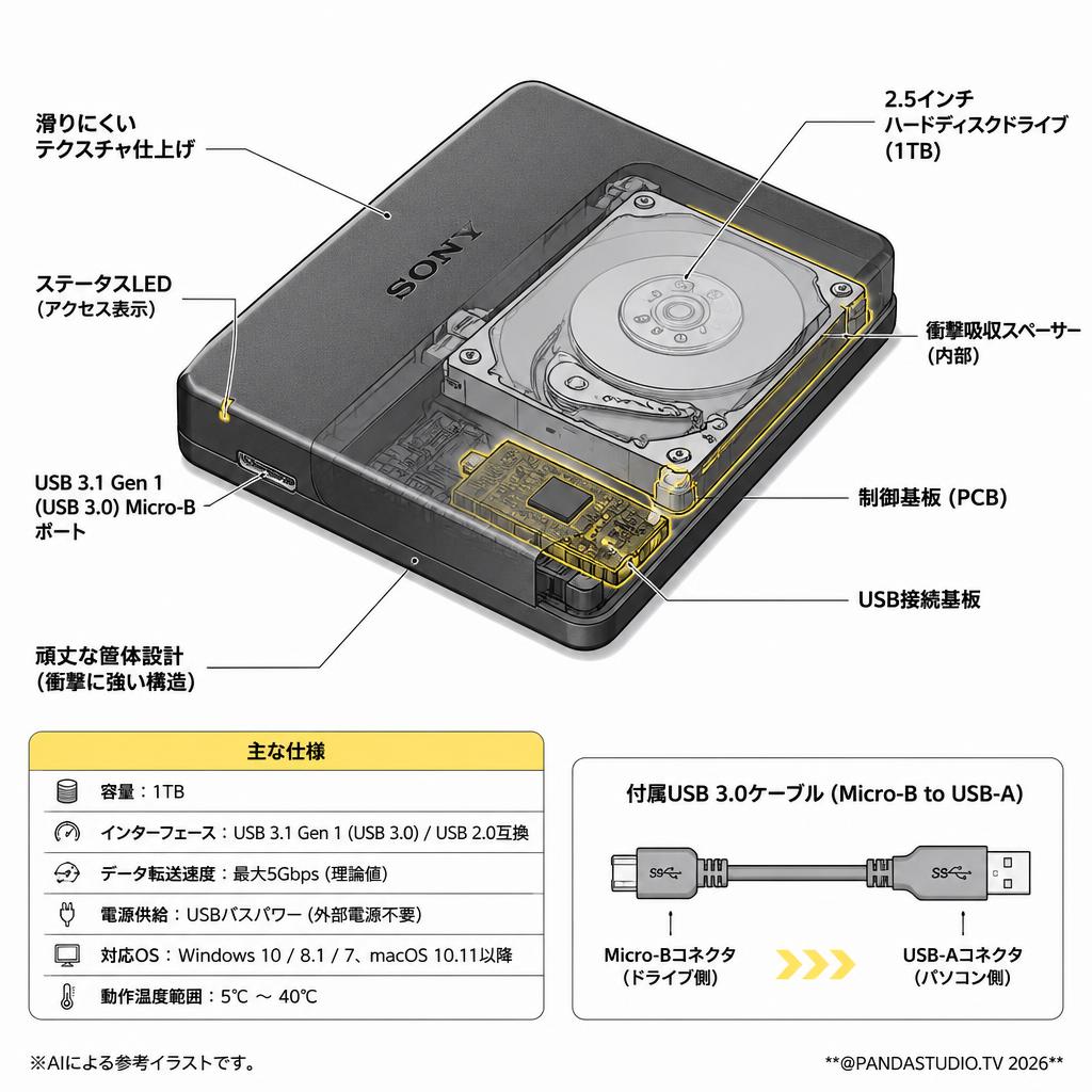 SONY 1TB 2.5 inch Portable External Hard Drive スペック