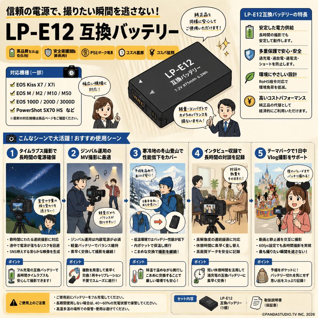 LP-E12 互換バッテリー 用途