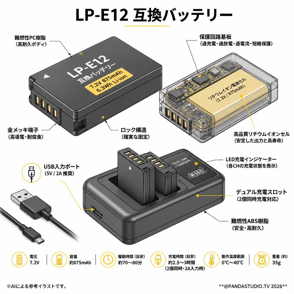 LP-E12 互換バッテリー スペック