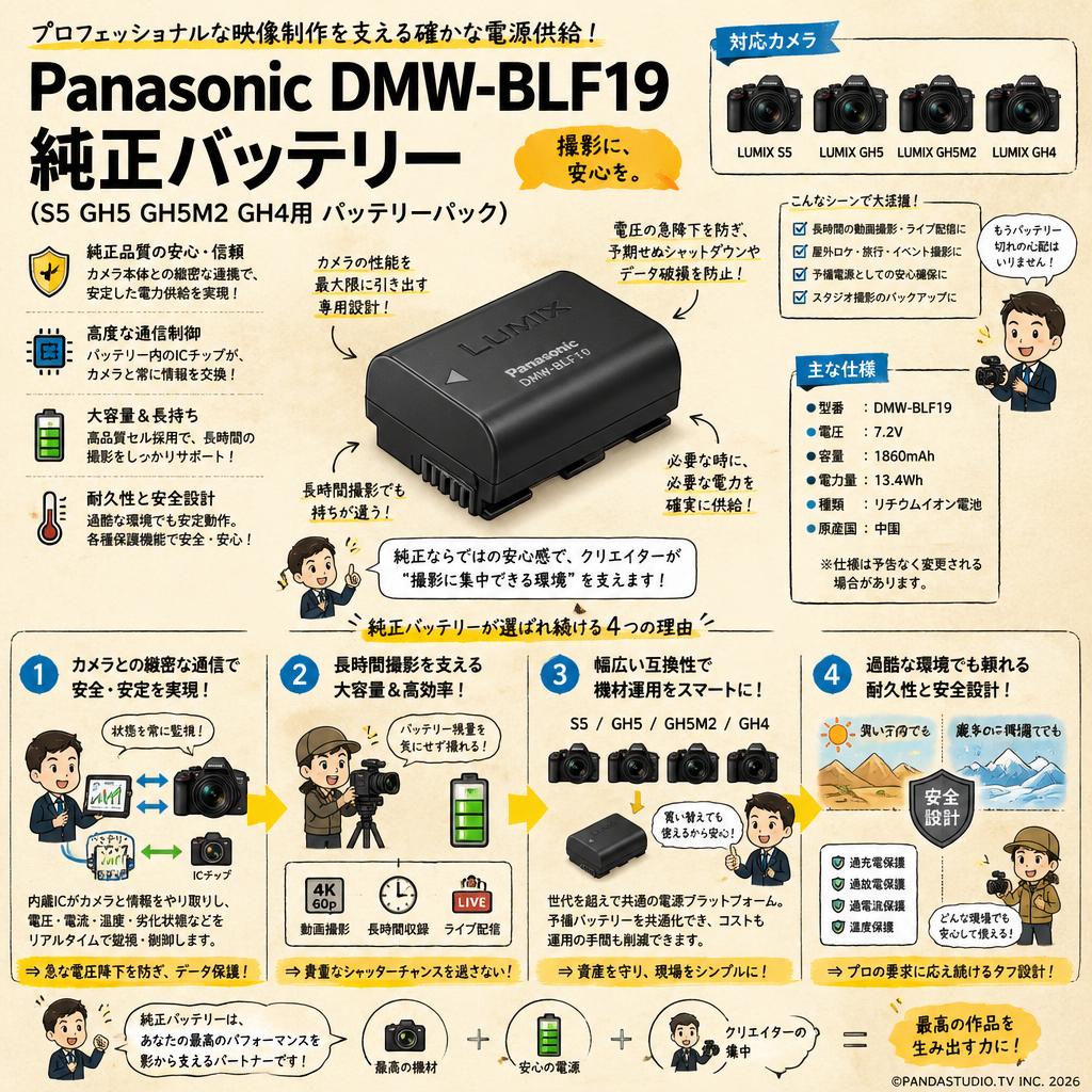 Panasonic DMW-BLF19 純正バッテリー (S5 GH5 GH5M2 GH4用 バッテリーパック) 概要