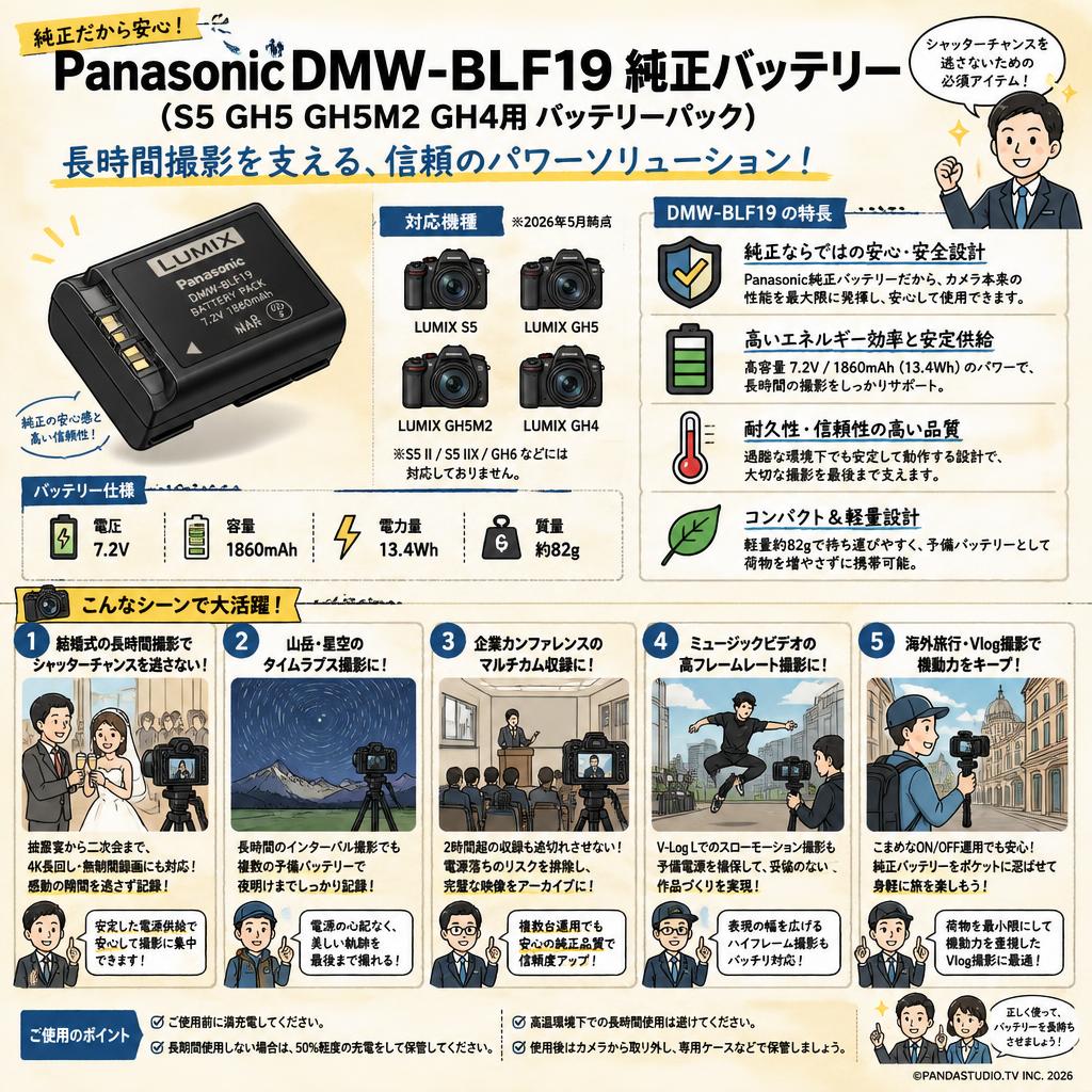Panasonic DMW-BLF19 純正バッテリー (S5 GH5 GH5M2 GH4用 バッテリーパック) 用途