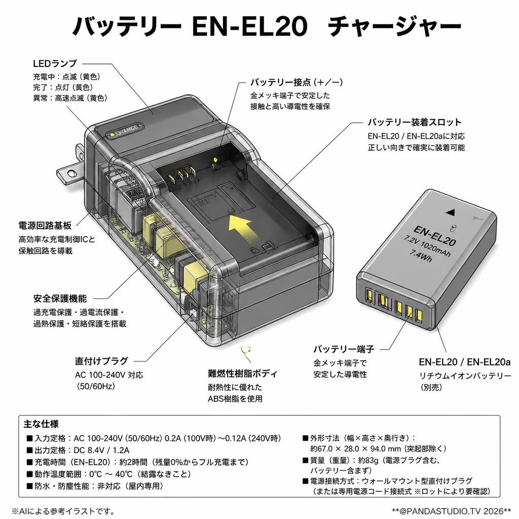 バッテリー EN-EL20　チャージャー スペック