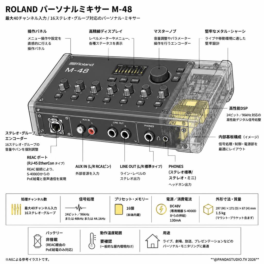 ROLAND パーソナルミキサー M-48 スペック