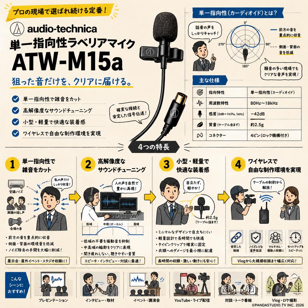 audio technica 単一指向性ラベリアマイク ATW-M15a 概要