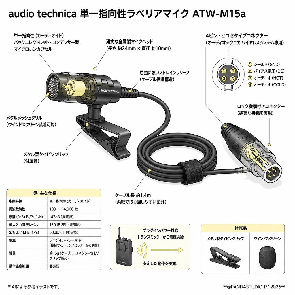 audio technica 単一指向性ラベリアマイク ATW-M15a スペック