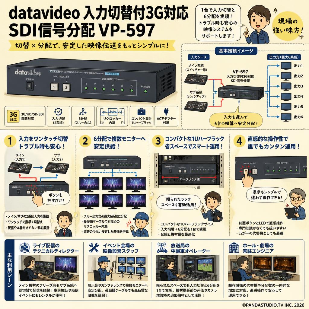 datavideo 入力切替付3G対応SDI信号分配 VP-597 おもな対象のお客様
