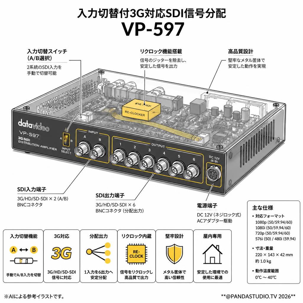 datavideo 入力切替付3G対応SDI信号分配 VP-597 スペック