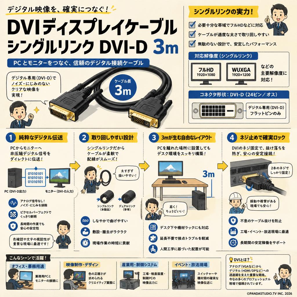 DVIディスプレイケーブル シングルリンク DVI-D 3m 概要